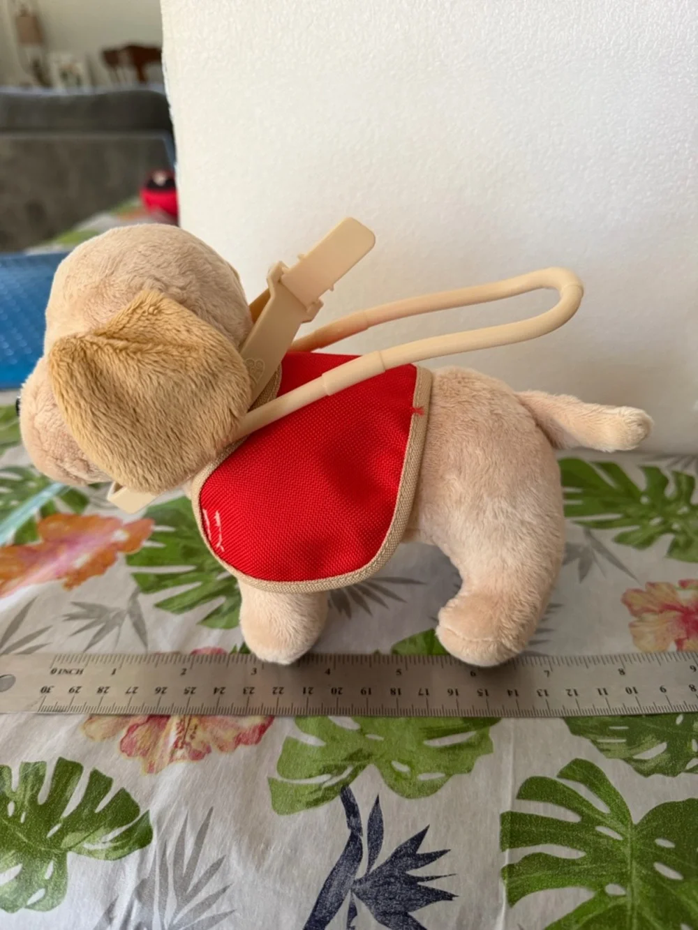 Plush Guide Dog Toy Carrier with Red Vest - Tan